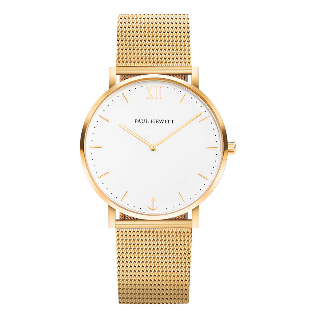 Paul Hewitt White Sand Watch IP Gold Mesh Strap IP Gold